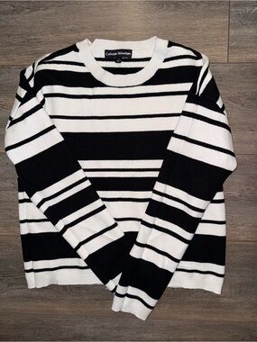 Catherine Malandrino Black and White Striped Crewneck Sweater